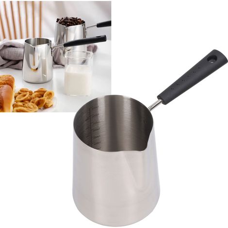 Tasse à café latte art en acier inoxydable 304 avec longue anse, huile chaude et sauce au lait, tasse à latte art graduée avec bec verseur pointu, 900 ml (1/5)