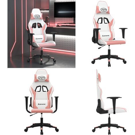 Gaming-Stuhl mit Massagefunktion Weiß und Rosa Kunstleder - Massagestuhl - Gamingstuhl mit Massage (1/5)