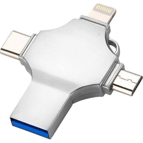 USB-Stick – 2 TB – USB 3.0 – Kompatibel mit iPad, iPhone, Android, Typ-C – 4 Schnittstellen – Schnelles Lesen/Schreiben – Passwortschutz (1/5)