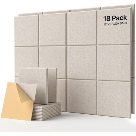 Lot de 18 panneaux muraux insonorisés, en mousse insonorisante, adaptés aux studios d'enregistrement, dimensions : 30 cm x 30 cm x 1 cm, beige. (1/5)