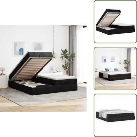 VidaXL Cadre de lit ottoman avec matelas noir 160x200 cm tissu (1/5)