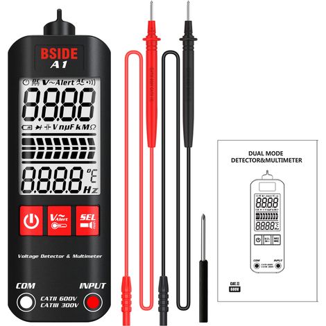 Multimetro digitale intelligente A1, mini rilevatore di tensione senza contatto con sensibilità regolabile, tester automatico di tensione, continuità, resistenza e frequenza con custodia e coperchio. (1/5)