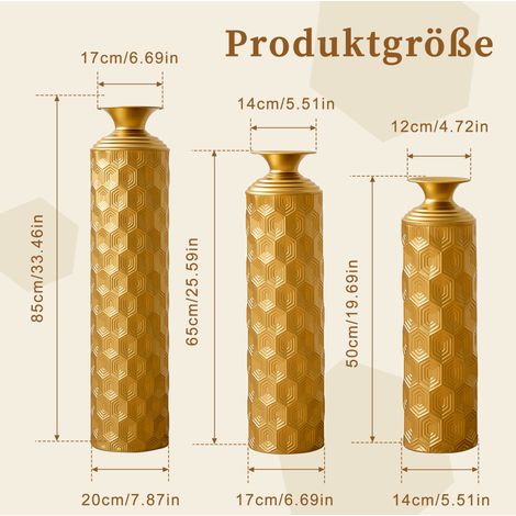 Jarrones de suelo de metal dorado, juego de 3 con relieve alveolado, 50/65/85 cm OKMYHOME (1/5)