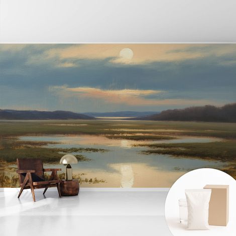 Tapete Vliestapete mit Kleber - abwaschbar - Tapete mit Motiv - trendige Wanddeko - elegant Fototapete Stimmungsvolle Landschaft 416x254 cm (1/5)