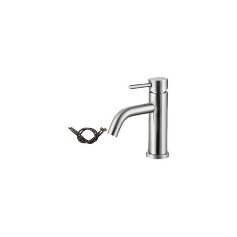 Robinet de lavabo de salle de bain moderne, mitigeur monocommande inox avec noyau céramique, deux tuyaux gratuits