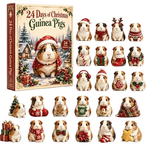 Adventskalender 2026 Meerschweinchen – 24-teilig – braun-weiß – Acryl – 6 cm groß – 2D-Meerschweinchen-Anhänger – Christbaumschmuck – Tieranhänger – geeignet für Zuhause und Weihnachtsfeiern (1/5)