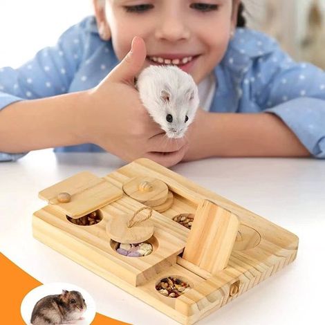 Giocattolo per la ricerca del cibo per porcellini d'India, giocattolo interattivo in legno 6 in 1 per criceti, distributore di snack per piccoli animali, per conigli, cincillà (1/5)