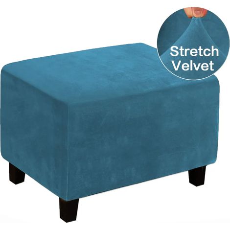 Housse extensible pour pouf, housse de tabouret, housse de protection pour repose-pieds, housse en velours pour pouf (XL, bleu clair) (1/5)