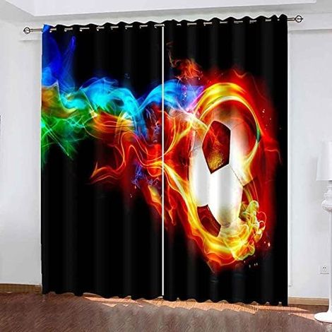 Football Thème Lot de 2 Rideaux Occultants, Football Rideau Thermique Isolant Anti Froid, 140x240, Rideau Occultant avec Œillets Rideau Fenetre - 140L X 240H cm (2 Panneaux) (1/5)