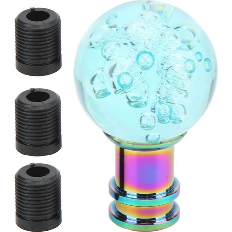Jeffergarden Pièce de Pommeau de Levier de Vitesse de Mode, Tête de Manette de Vitesse de Style Bulle Transparente Acrylique Universelle avec Adaptateur M8 M10 M12 pour Voiture (Bleu clair) (1/5)