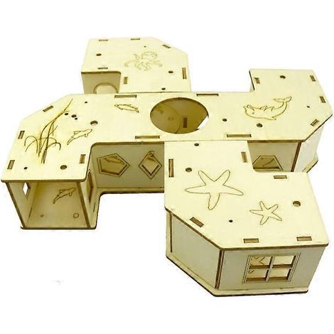 Labyrinthe pour hamster en bois naturel, jouet d'exercice, tunnel de jeu, accessoires pour cage - 5 (1/5)