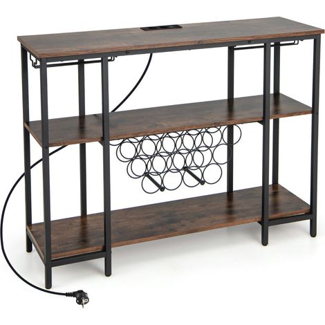 Portabottiglie con piano d'appoggio 113 x 35 x 85 cm spazio per 15 bottiglie stazione di ricarica legno marrone 200011041