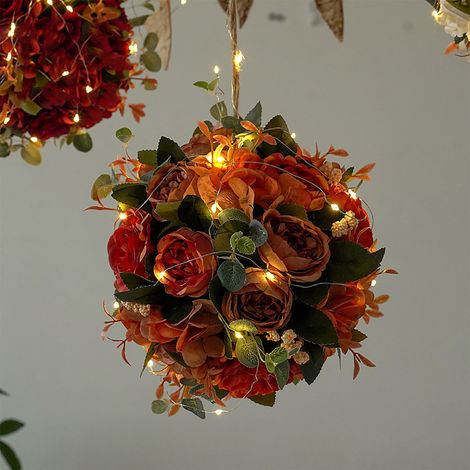 Boule de pivoines artificielles avec guirlande lumineuse, fleur d'hortensia en soie artificielle réaliste et portable pour mariage (1/5)