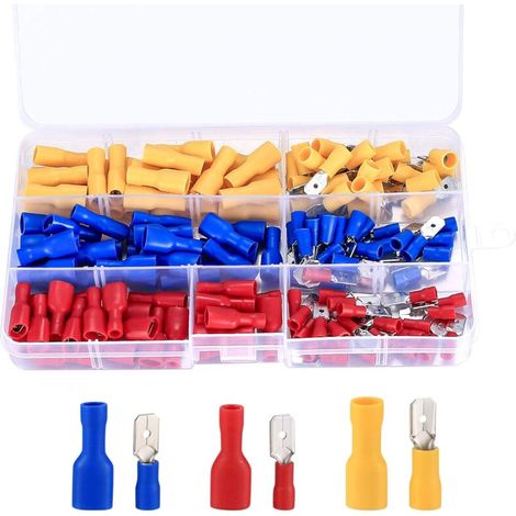 (Rouge, jaune, bleu, 150 pièces) - Kit de connecteurs à sertir pour câbles, cosses électriques assorties, cosses à sertir isolées, outils de connexion rapide pour connecteurs électriques