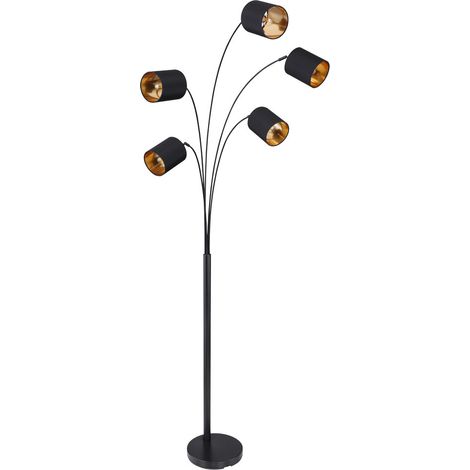 Etc-Shop – Lampadaire salon textile noir et or – Abat-jour pivotant – 5 douilles E14 – Ampoules LED incluses – 204 cm – IP20