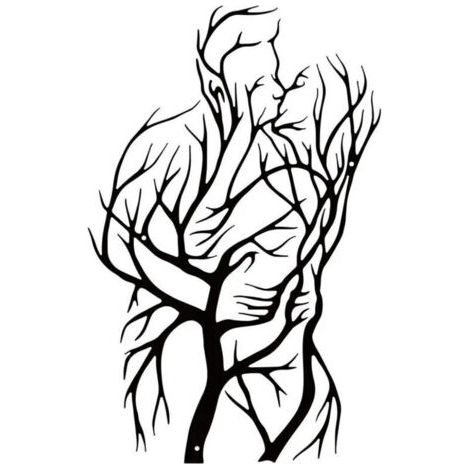 LAN Décoration murale en métal Couple Arbre de Vie (Amoureux qui s'embrassent) - Sculpture noire minimaliste abstraite moderne - Romantique pour chambre (1/3)
