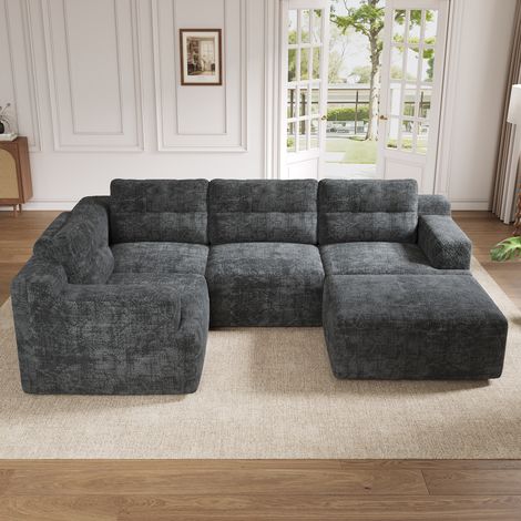 Canapé modulable - Sans montage - 252x180x82 cm - 5 places - Chenille - Gris (1/5)