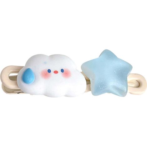 Barrette femme nuage et étoiles, pince à cheveux en plastique et résine, décoration mignonne cartoon, clip cheveux pour étudiante, motif vague, accessoire coiffure (1/5)