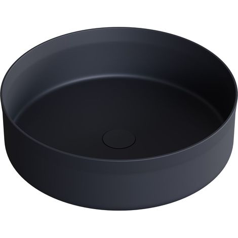 BERNSTEIN - Lavabo a colonna rotondo in acciaio inox su mobiletto NT04 - Diametro 40cm - Nero opaco Nero opaco