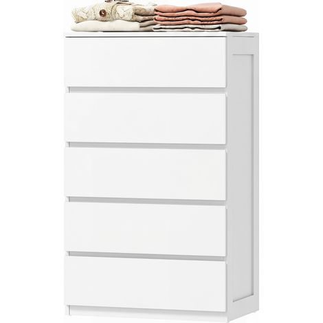 Commode 5 tiroirs meuble de rangement sans poignées design minimaliste 60 x 39 x 100 cm blanc (1/5)