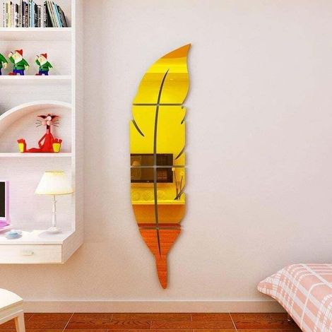 Miroir acrylique 3D - Décoration murale - En forme de plume - Décoration murale autocollante ,7318cm, argentée (1/5)