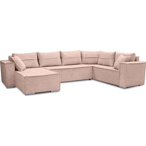 AX LIVING Ecksofas groß Lovere 314 cm – Sofa rosa mit Schlaffunktion & Strukturstoff