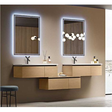 Mobile Bagno Avril100 cm SospesoRovere Tabacco Base 2 cassetti - Lavabo in Resina (1/5)