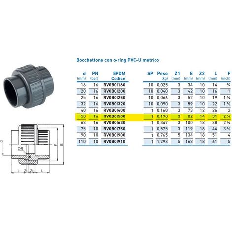 Bocchettone con o-ring PVC-U metrico ø50 PN16 INPFBO150000 - -  IRRITEC - -