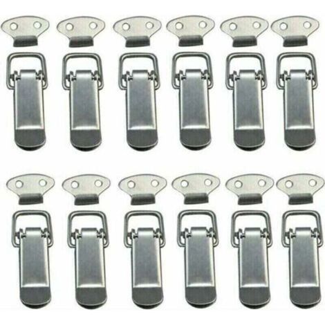 Hood Latch 12 Pieces, Lever Closure, Spring Latch, Toggle Latch Spring Loaded Clasp with Hook Stainless Steel Spring Closure for Case, Box, Drawer, Cabinet (1/5)