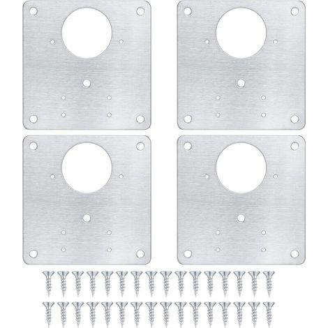 4 plaques de réparation de charnière d'armoire plaques de réparation de porte d'armoire de cuisine avec trous plaques plates dissimulées en acier inoxydable avec vis pour portes d'étagères en bois (1/5)