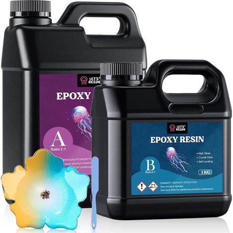 Résine Époxy 3 kg, Kit Résine et Durcisseur Transparent sans Bulles 2:1, Idéal pour la Création de Bijoux, l’Art DIY, Les Moulages et Les Travaux Manuels (1/5)