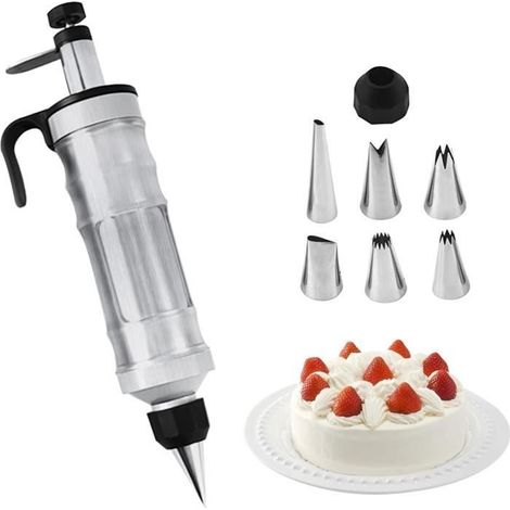 Seringue à garnir professionnelle en acier inoxydable avec 6 douilles, seringue à gâteau,seringue à beignets pour (1/4)