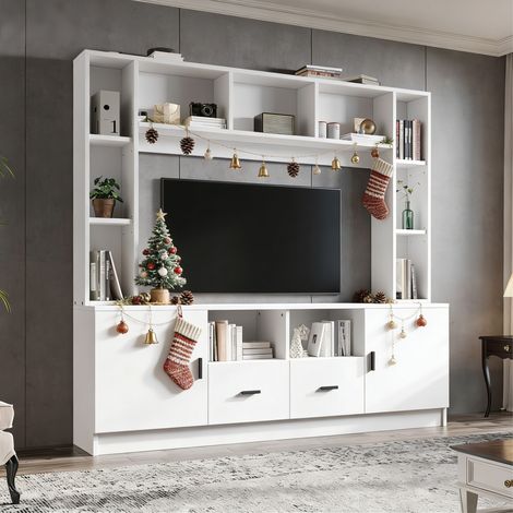 Mueble TV 180x35x170 cm en paneles de partículas blanco, salón – MEUBLIV (1/5)