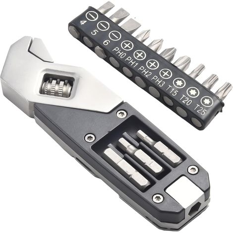 Llave inglesa ajustable para puntas de destornillador Torx, herramienta plegable de acero inoxidable de 11,6 cm, llave multiusos compacta para acampada al aire libre. (1/5)