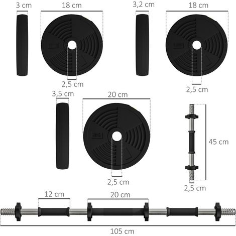 Manubri 2 in 1 regolabili 20 kg, trasformabili in bilanciere lungo, antiscivolo, neri OKMYHOME (1/5)