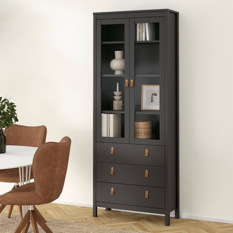 Dmora – Vitrine Lazio meuble exposant 3 étagères et 3 tiroirs – Dimensions 78,05x32,5x199 cm – Panneau de particules mélaminé noir - 05x199h (1/5)