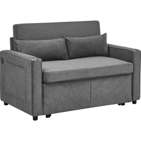 Canapé-lit 2 places minimaliste avec système coulissant, ports USB intégrés, couleur gris foncé (1/5)
