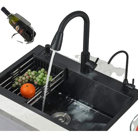 Fregadero de cocina, acero inoxidable 304, un solo seno, negro. (1/2)