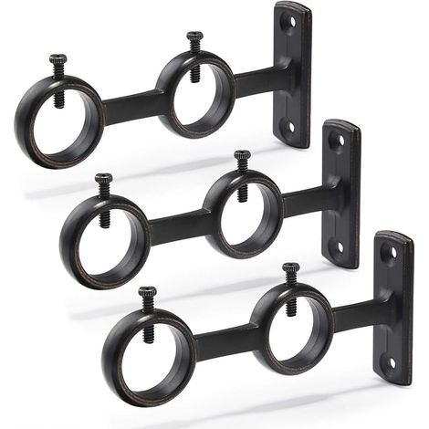 Lot de 3 supports de tringle à rideaux double crochets pour tringle à rideaux de salon, chambre à coucher, tringle à rideaux (Noir) (1/5)