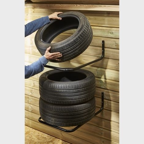 Mottez Supports Range Pneus Lot de 2 Fabriqués en France en Tube d'Acier 25mm Époxy Noir Résistant à 60 kg Chaque