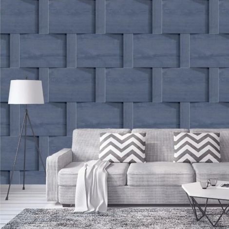 Blue 3D Panel Wallpaper Harrow Wood Weave Effect Smooth Finish Paste The Paper (1/5)