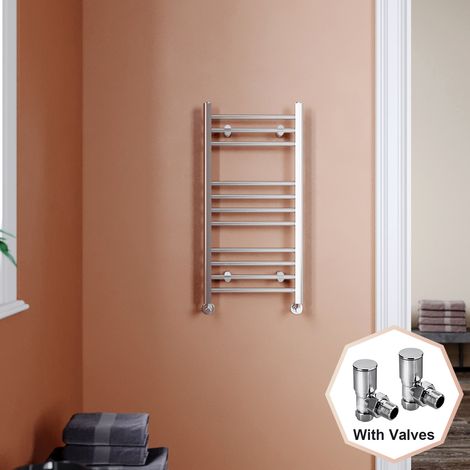 ELEGANT 800 x 400 mm Modern Straight Towel Rail Radiator Chrome Bathroom Radiator + Angled Radiator Valves (1/5)