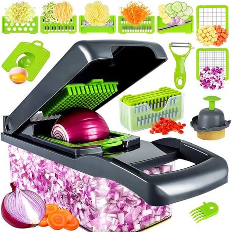 Tagliaverdure/taglia cubetti 15 in 1 con 7 lame intercambiabili per tagliare frutta, verdura, carote, patate e aglio. (1/5)
