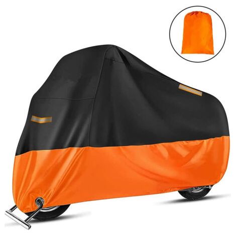 Funda protectora impermeable para motocicleta/scooter, funda para exteriores, 210D, resistente a excrementos de pájaros, polvo/nieve/lluvia, viento, XXL 245x105x125cm, negro+naranja (1/4)
