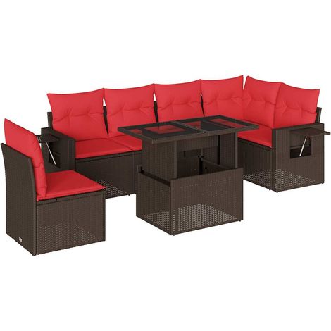 7-teiliges Gartensofa-Set mit Kissen, braun, Polyrattan vidaXL (1/5)