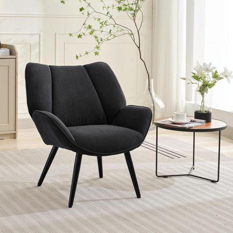 Lounge-Sessel aus Cord mit Flügellehne, 130kg Tragkraft, Dunkelgrau (1/5)