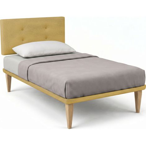 Letto Singolo con Rete Rivestita 80x190 cm Microfibra Ocra Tessis Testata Button (1/5)