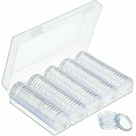 Capsules de Monnaie 30mm Capsules de Pièces en Plastique Rondes Capsules à Monnaie avec Boîte d'Organisateur de Stockage pour Collecte de Pièce de Monnaie 100 Pièces