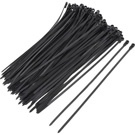 Kit de 100 colliers serre-câble plastique noirs à trou de fixation vis pour installations rangement stockage maison jardinage garage (1/5)