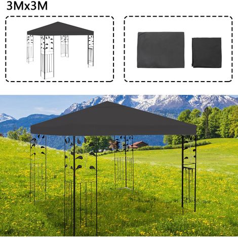 Wolketon Techo de repuesto para pabellón 3x3 m, doble techo con salida de chimenea, funda de poliéster 300D, protección UV, antracita
